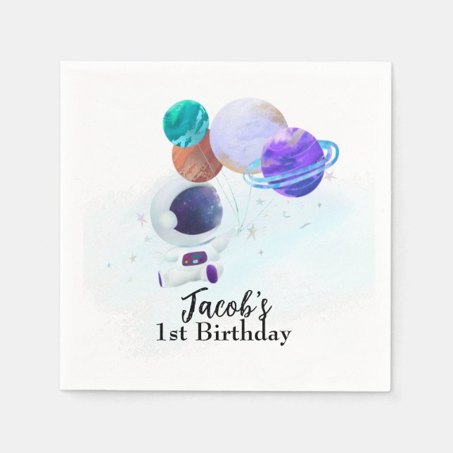 Outer Space Astronaut Birthday  Napkin (Front)