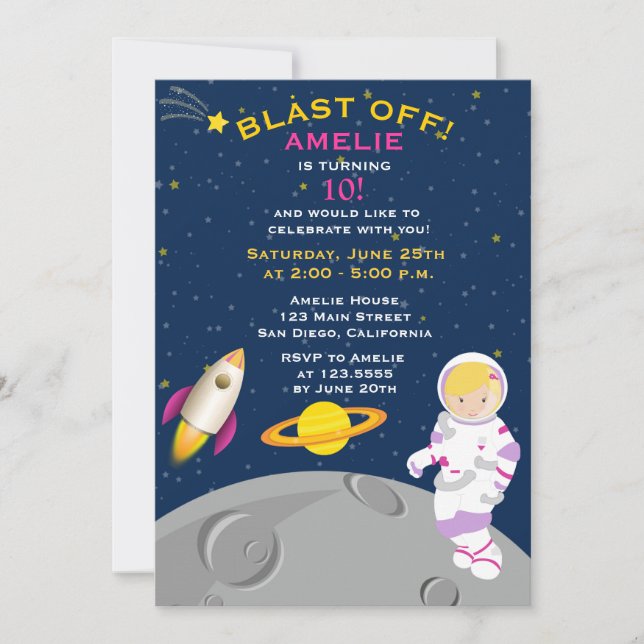 Outer Space Astronaut  Birthday Party Invitation (Front)