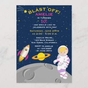 Outer Space Astronaut  Birthday Party Invitation