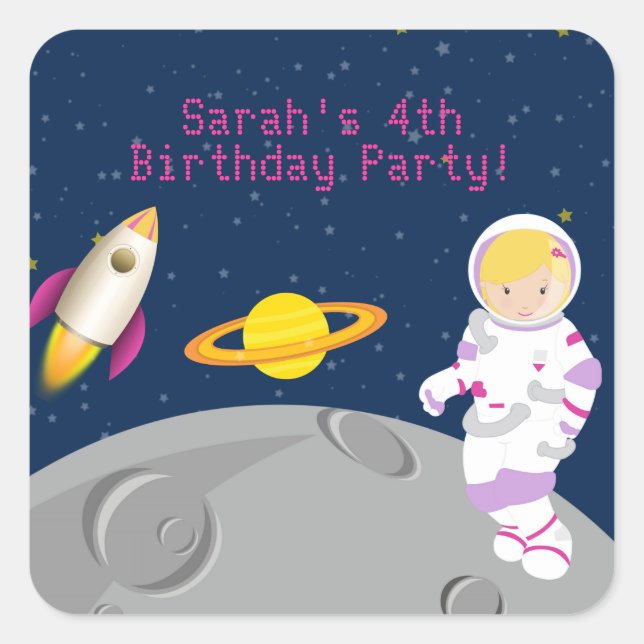 Outer Space Astronaut  Birthday Party Sticker (Front)