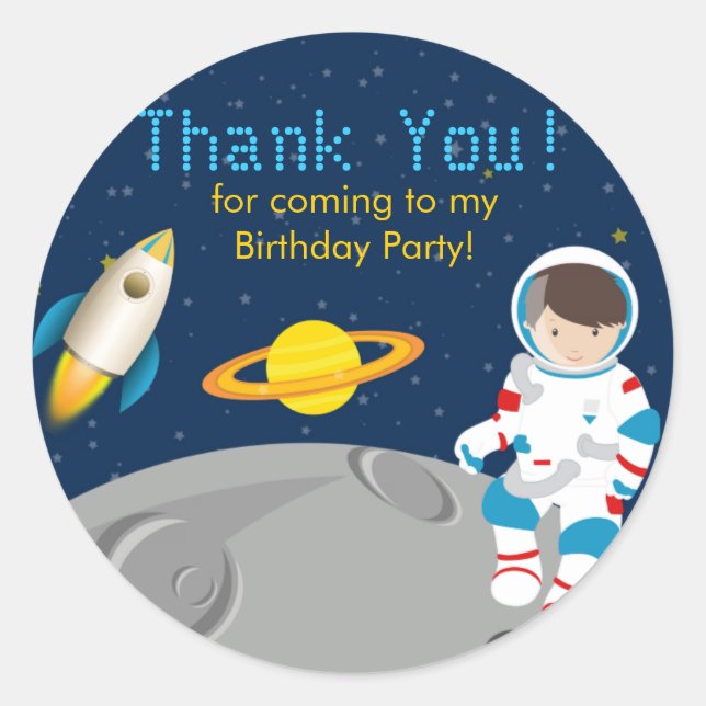 Outer Space Astronaut  Birthday Party Sticker (Front)