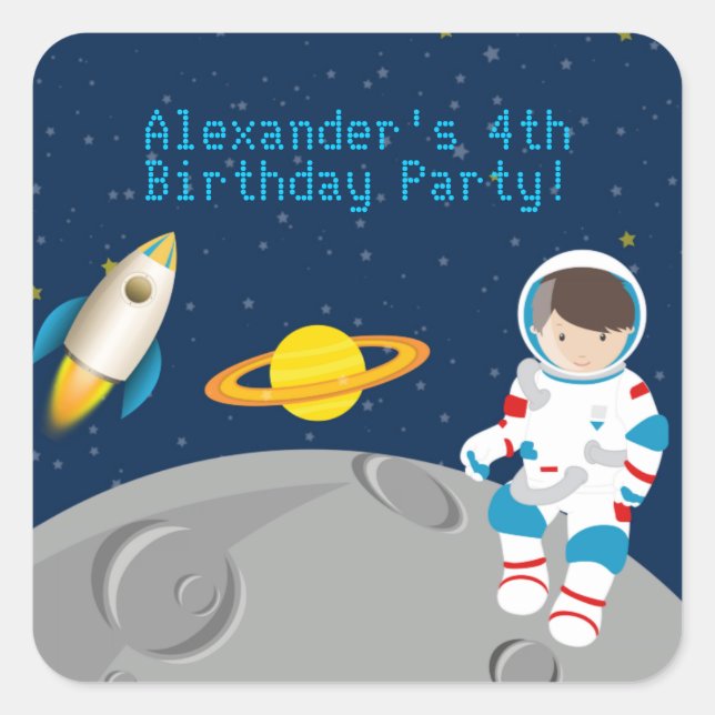 Outer Space Astronaut  Birthday Party Sticker (Front)