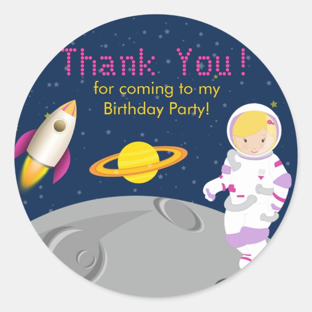 Outer Space Astronaut  Birthday Party Sticker (Front)
