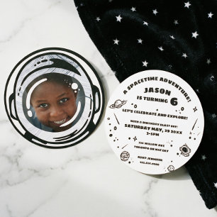 Outer Space Astronaut Birthday Photo Invitations