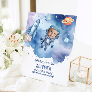 Outer Space Astronaut birthday photo welcome Pedestal Sign