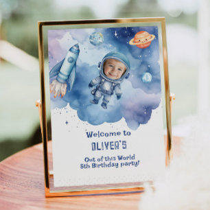Outer Space Astronaut birthday photo welcome Poster