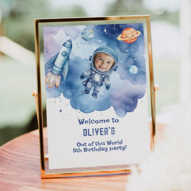 Outer Space Astronaut birthday photo welcome Poster (Creator Uploaded)