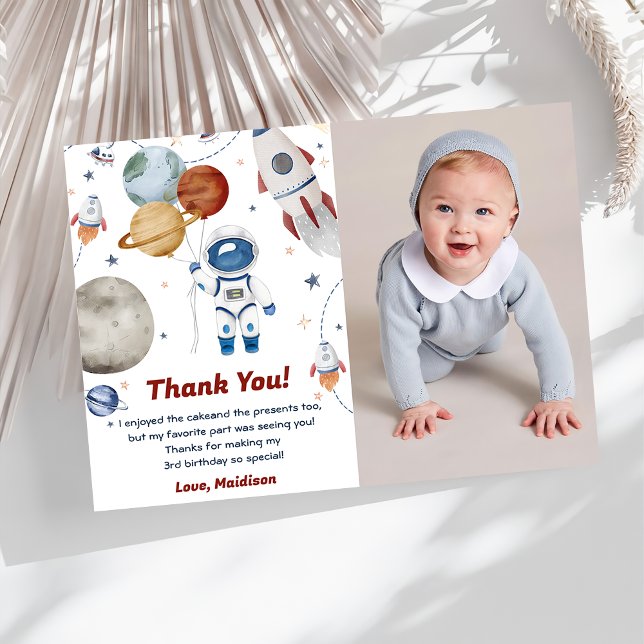 Outer Space Astronaut Birthday Thank You Card  (Creator Uploaded)