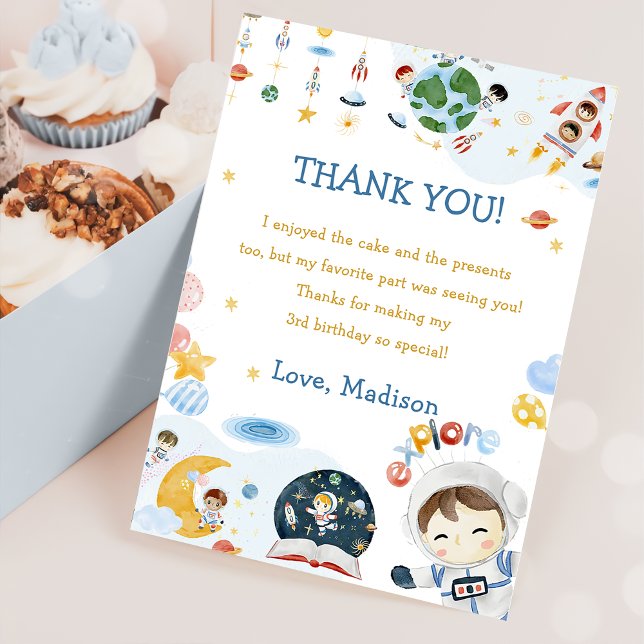 Outer Space Astronaut Birthday Thank You Card  (Creator Uploaded)