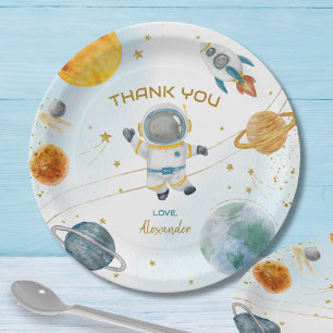 Outer Space Astronaut Birthday Thank You Paper Plate