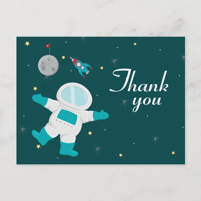 Outer space astronaut birthday thank you postcard (Front)