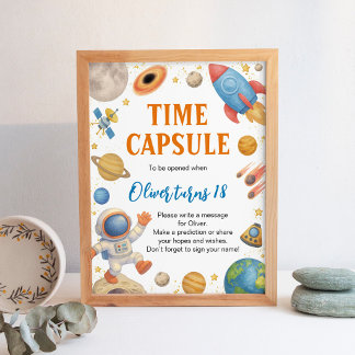 Outer Space Astronaut Birthday Time Capsule Sign