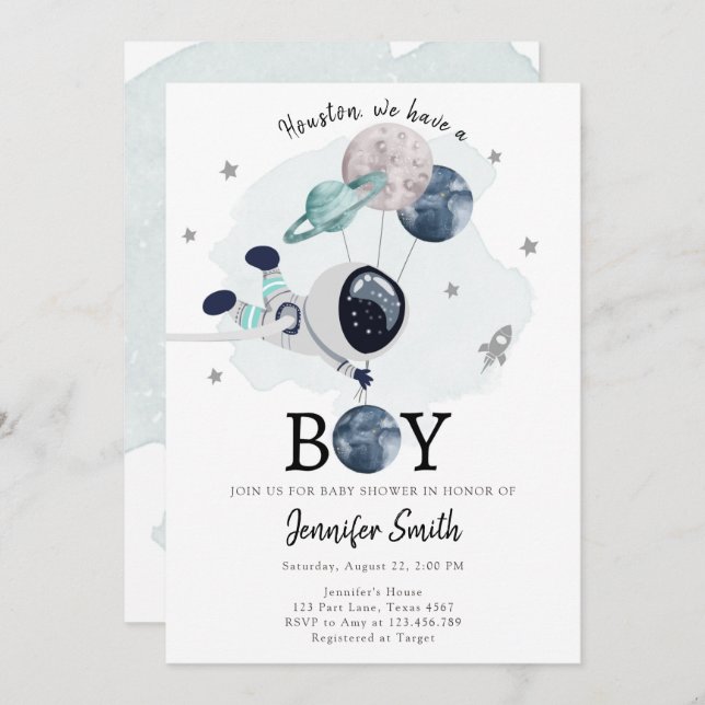 Outer Space Astronaut Boy Baby Shower Invitation (Front/Back)