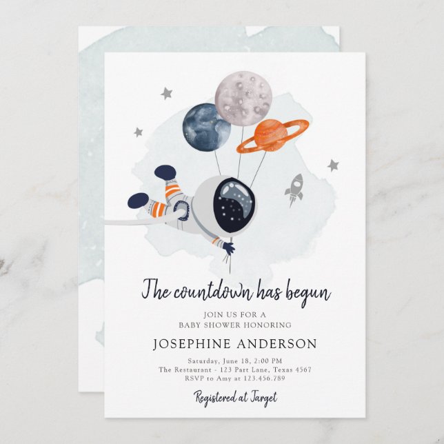 Outer Space Astronaut Boy Baby Shower Invitation (Front/Back)