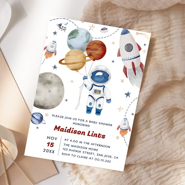 Outer Space Astronaut Boy Baby Shower Party Invitation (Creator Uploaded)