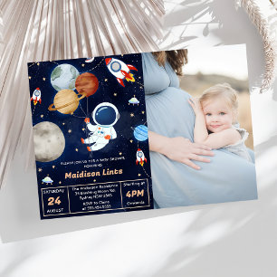 Outer Space Astronaut Boy Baby Shower Party Invitation