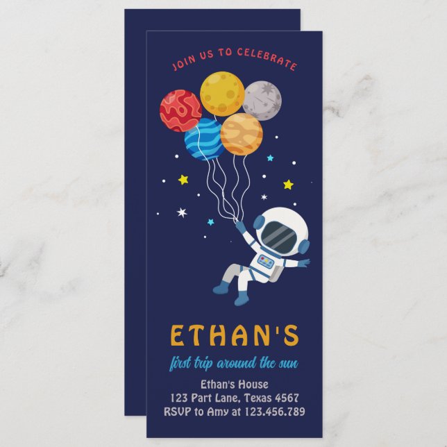 Outer Space Astronaut Boy First Birthday  Invitation (Front/Back)