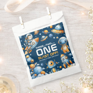 Outer Space Astronaut Cat Blast Off 1st Birthday Favour Bag