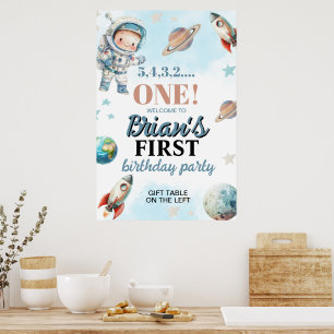 Outer Space Astronaut First Birthday Poster