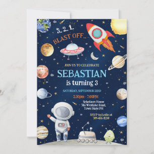 Outer Space Astronaut Galaxy Rocket Ship Birthday Invitation