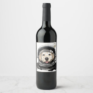 Outer Space Astronaut Golden Retriever Lover Pet D Wine Label