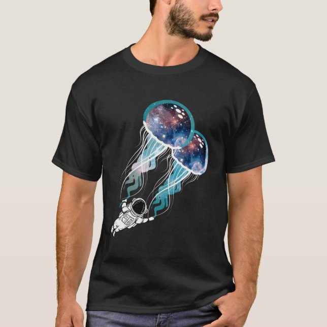 Outer Space Astronaut Jellyfish Galaxy Diver Surfe T-Shirt (Front)