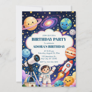 Outer Space Astronaut Kids Birthday Party Invitation