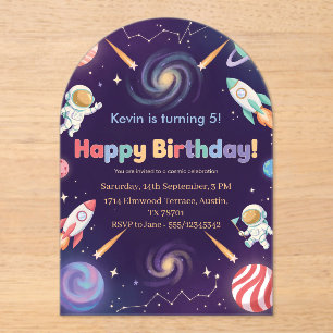 Outer Space Astronaut Kids Happy Birthday Party  Acrylic Invitations