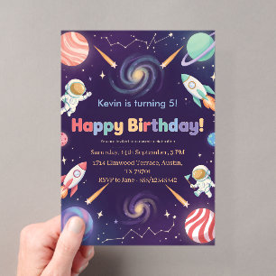 Outer Space Astronaut Kids Happy Birthday Party Acrylic Invitations