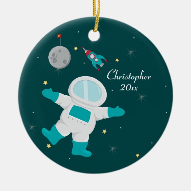 Outer space astronaut personalised photo ornament (Front)