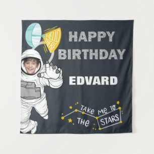 Outer Space Astronaut Photo Happy Birthday Tapestry