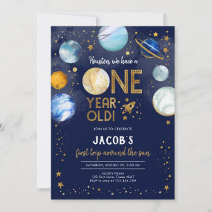 Outer Space Astronaut Planet Galaxy 1st Birthday Invitation
