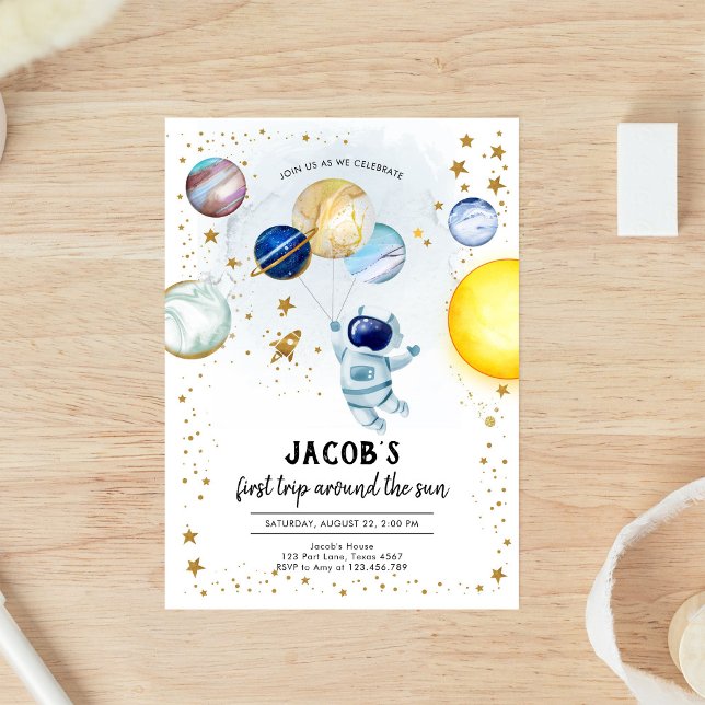 Outer Space Astronaut Planet Galaxy 1st Birthday Invitation (Creator Uploaded)