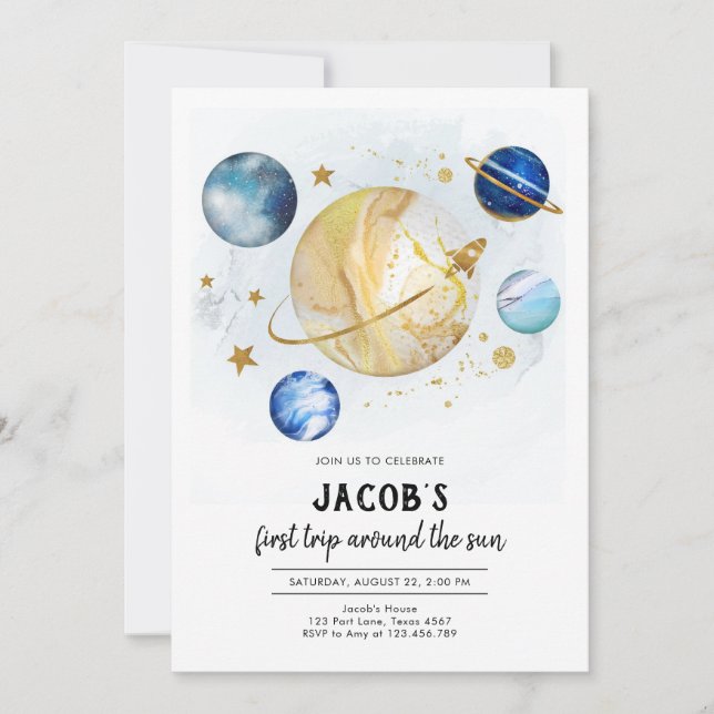 Outer Space Astronaut Planet Galaxy Birthday Invitation (Front)