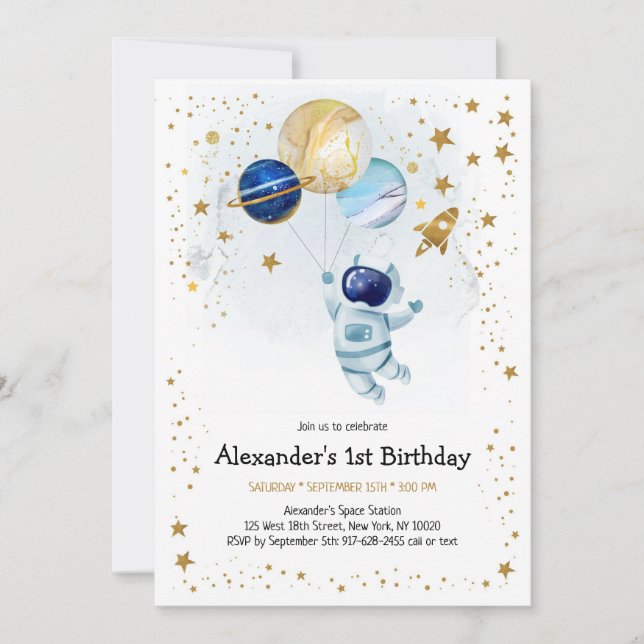 Outer Space Astronaut Planet Galaxy Birthday  Invitation (Front)