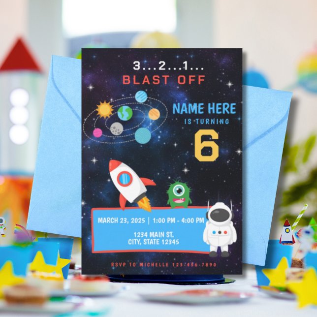Outer Space Astronaut Planets Birthday  Invitation (Creator Uploaded)