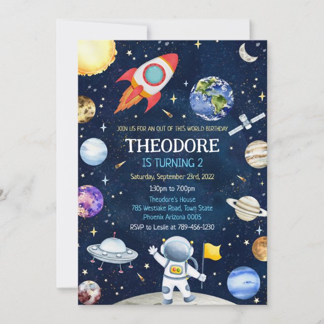 Outer Space Astronaut Rocket Planets Birthday  Invitation (Front)