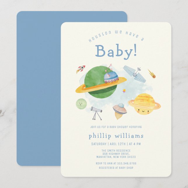 Outer Space Astronaut Spaceship Baby Shower  Invitation (Front/Back)