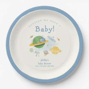 Outer Space Astronaut Spaceship Boy Baby Shower Paper Plate