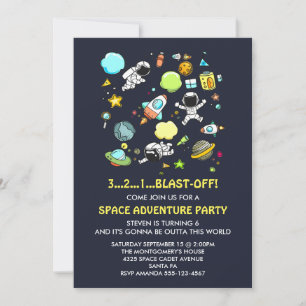 Outer Space Astronauts & Rocket Ships Birthday Invitation