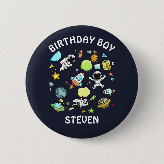 Outer Space Astronauts & Rockets Pattern Birthday 6 Cm Round Badge (Front)