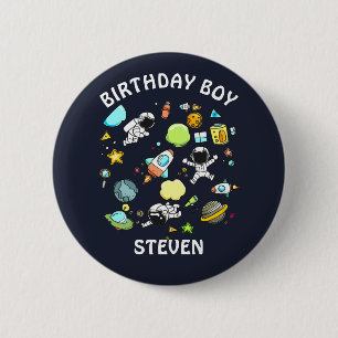 Outer Space Astronauts & Rockets Pattern Birthday 6 Cm Round Badge