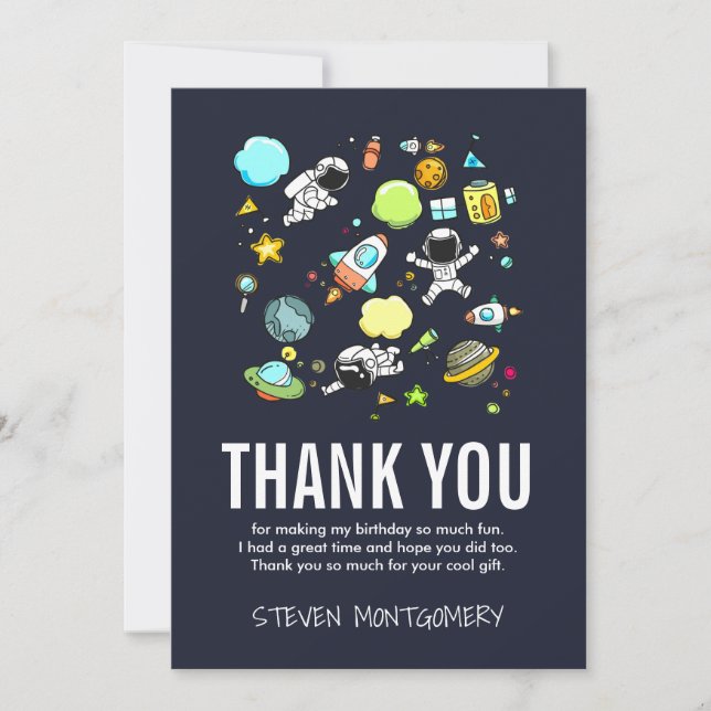 Outer Space Astronauts & Rockets Pattern Thank You Card (Front)