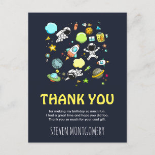 Outer Space Astronauts & Rockets Pattern Thank You Postcard