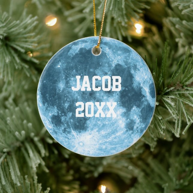 Outer Space Astronomy Astronaut Custom Name Moon  Ceramic Ornament (Tree)