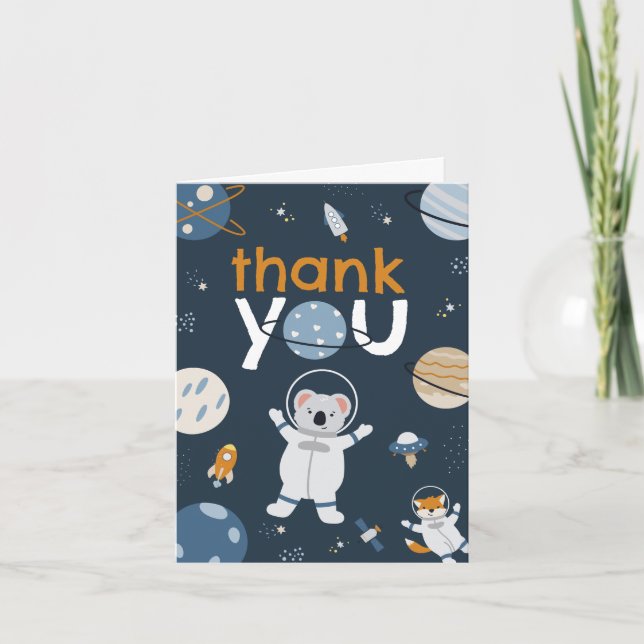 Outer Space Baby Boy Shower Thank You Card  (Front)