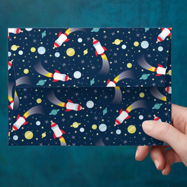 Outer Space Baby Shower Bottle Rocket Spaceship Envelope (Hand)