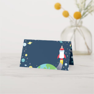 Outer Space Baby Shower Bottle Rocket Spaceship Place Card