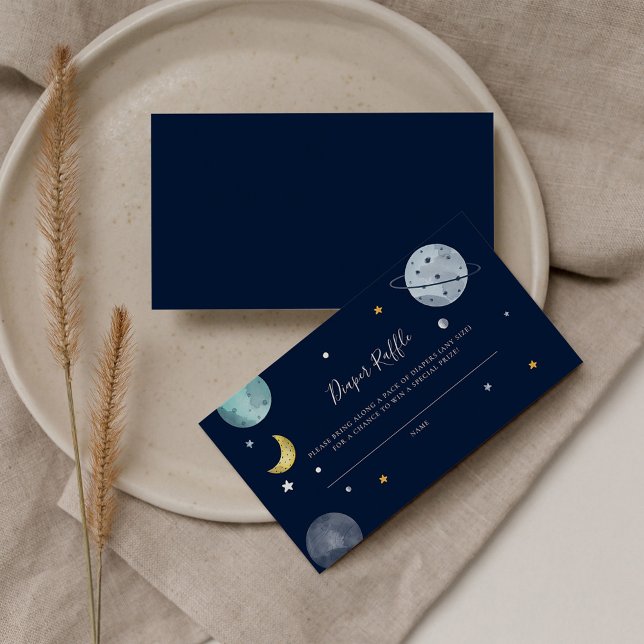 Outer Space Baby Shower Diaper Raffle Enclosure Card (Outer Space Navy Blue Baby Shower Diaper Raffle Enclosure Card)