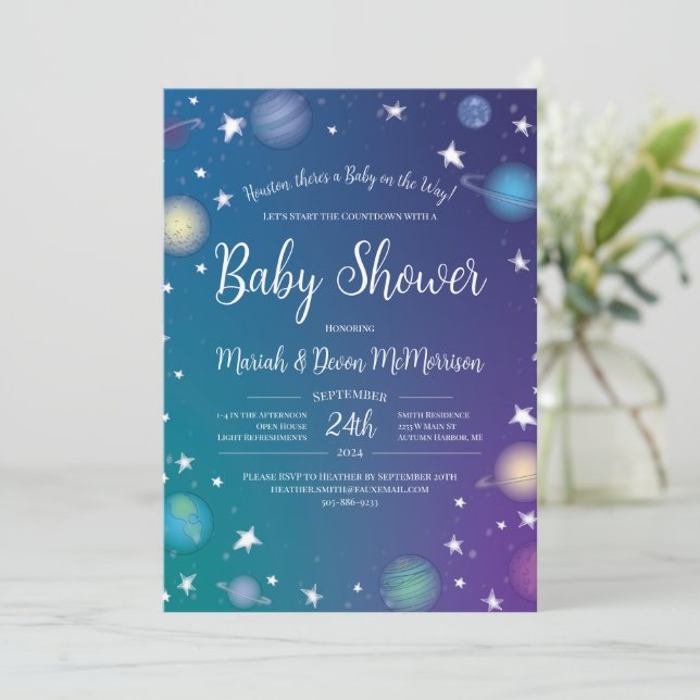 Outer Space Baby Shower Galaxy Invitation (Standing Front)